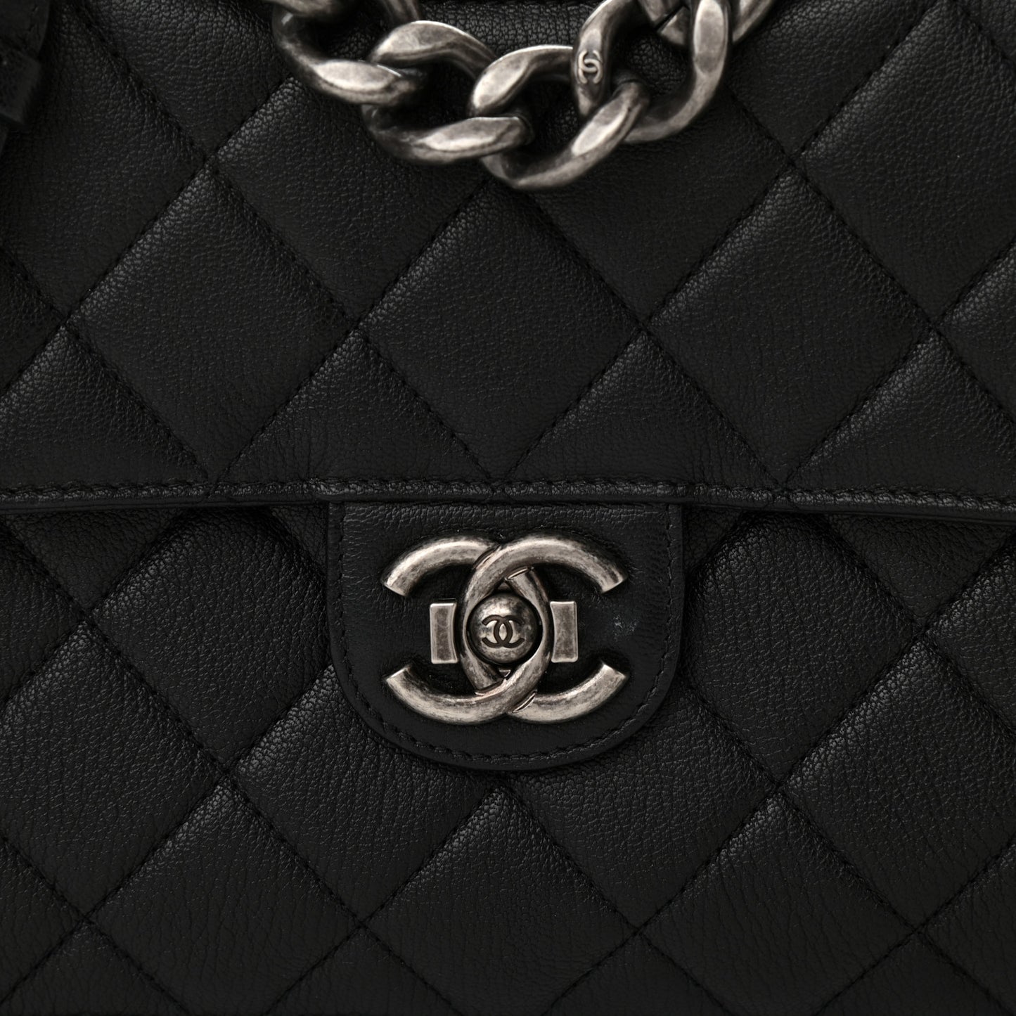 Goatskin Quilted Large Perfect Edge Flap Black