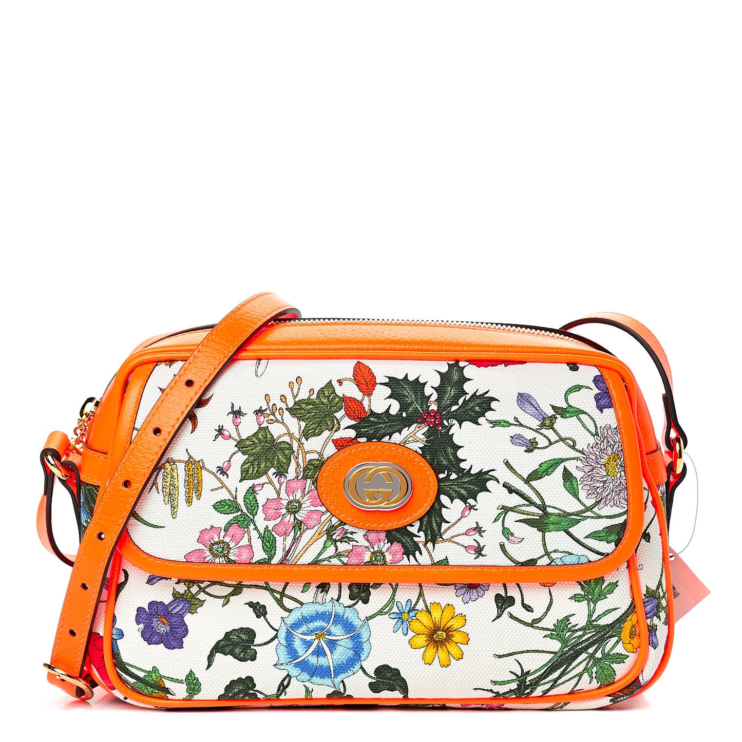 Canvas Flora Floral Shoulder Bag White Orange Fluo
