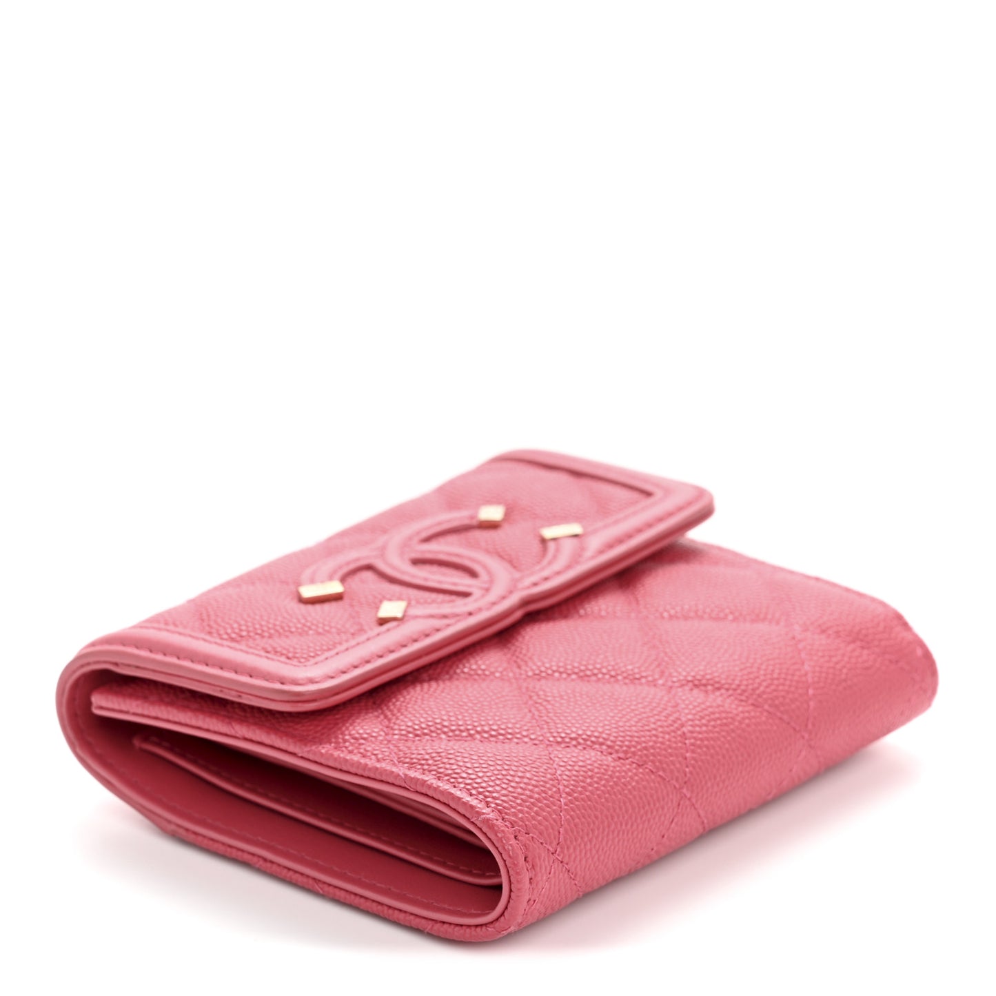 Caviar Quilted Medium Filigree Flap Wallet Pink