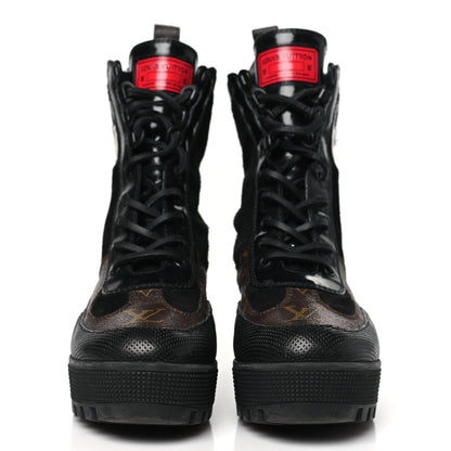 Louis Vuitton Suede Calfskin Monogram World Tour Platform Desert Boots 38 Black 3 of 8