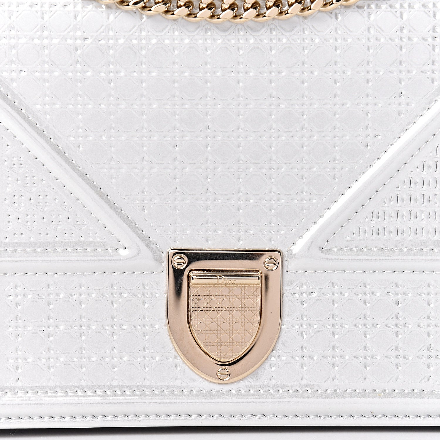 Christian Dior Patent Micro-Cannage Diorama Wallet on Chain Pouch White 15 of 16