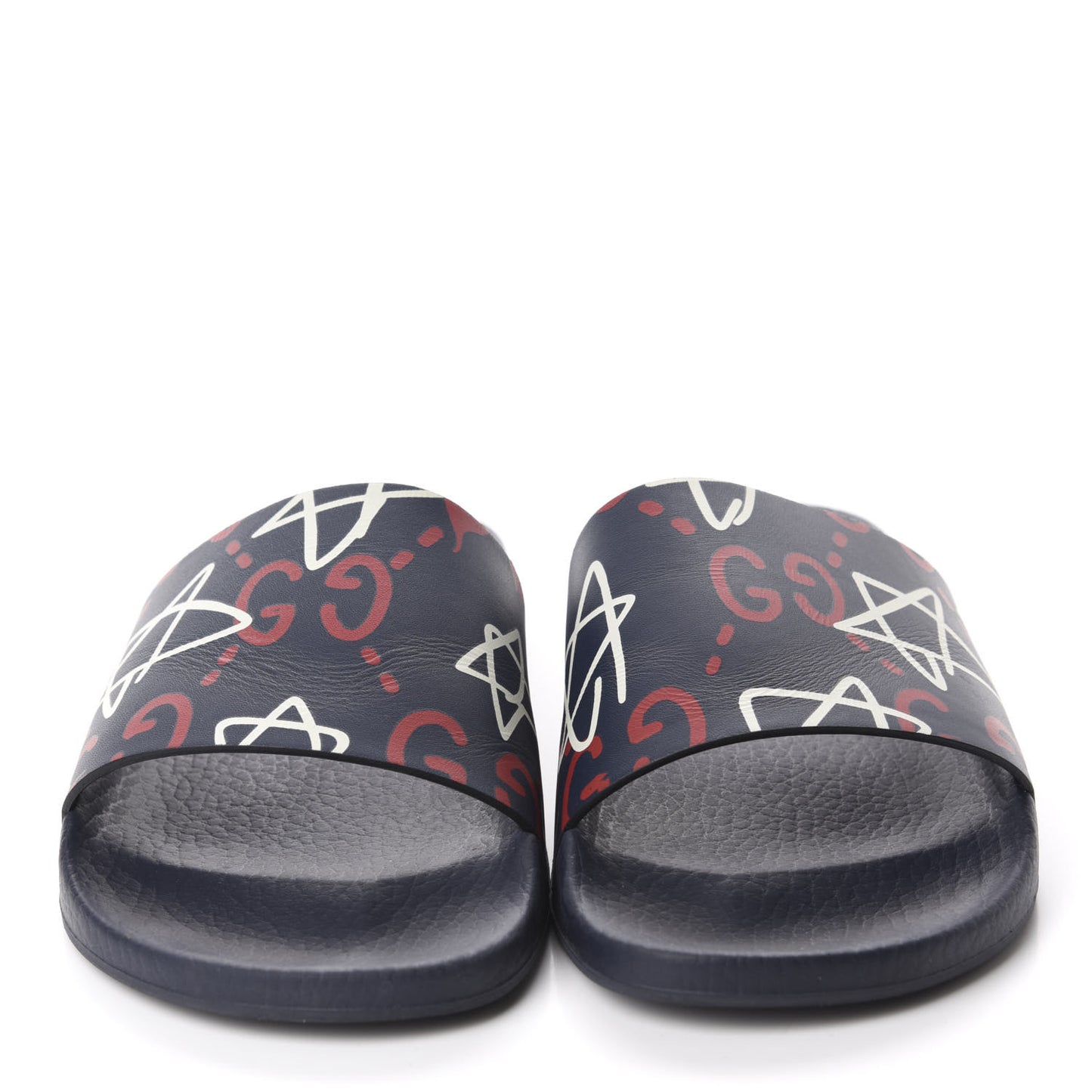 Calfskin GucciGhost Print Womens Slide Sandals 41 Blue Agata Hibiscus Red