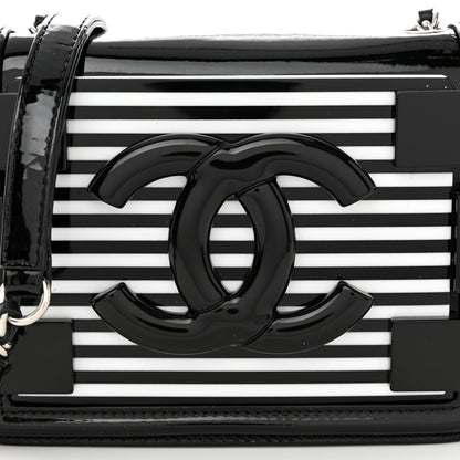 Chanel Plexiglass Patent Mini Striped Boy Brick Flap Black White 8 of 11