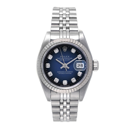 Rolex Stainless Steel 18K White Gold Diamond 26mm Oyster Perpetual Datejust Watch Blue Gradient 79174 1 of 8