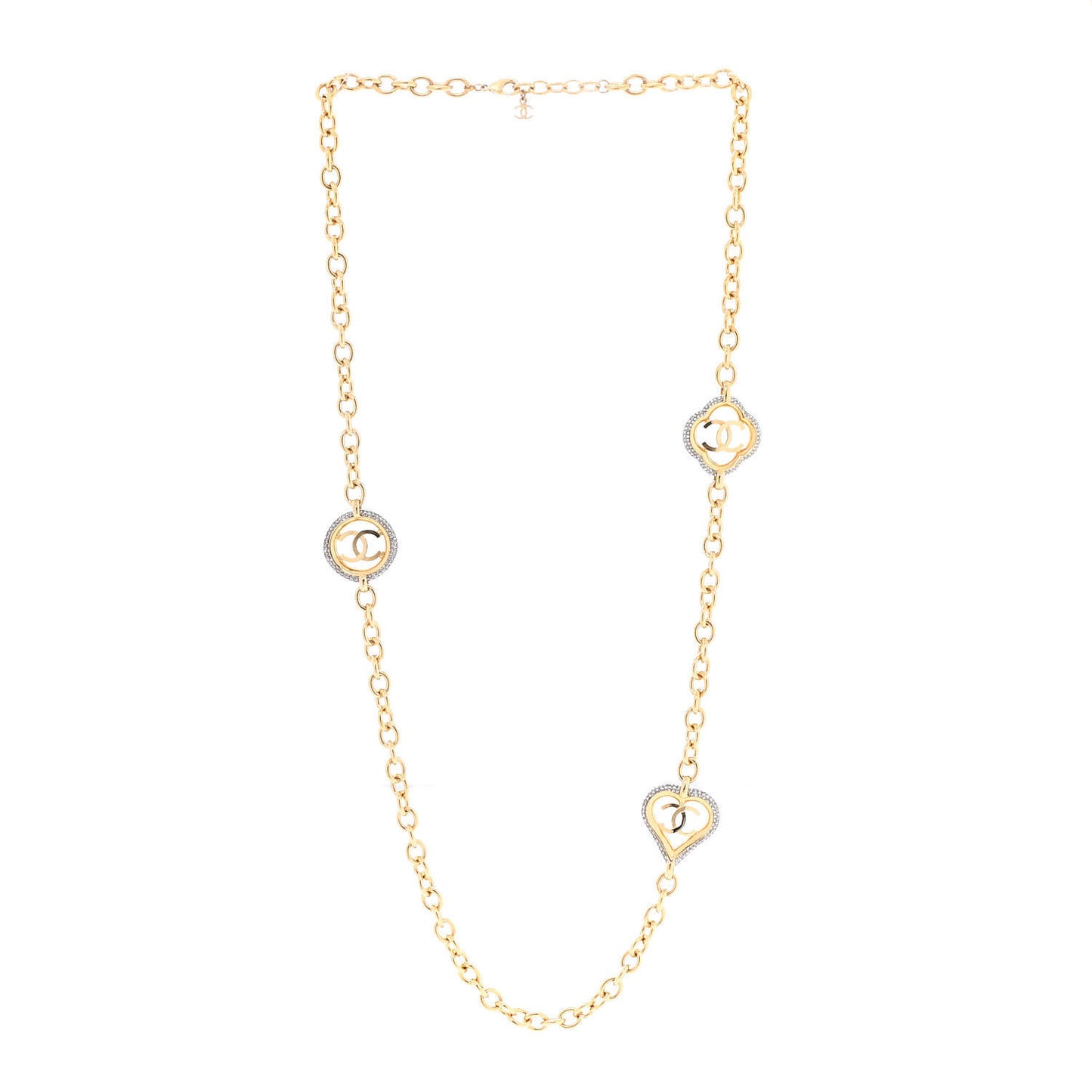 Crystal CC Chain Heart Necklace Gold