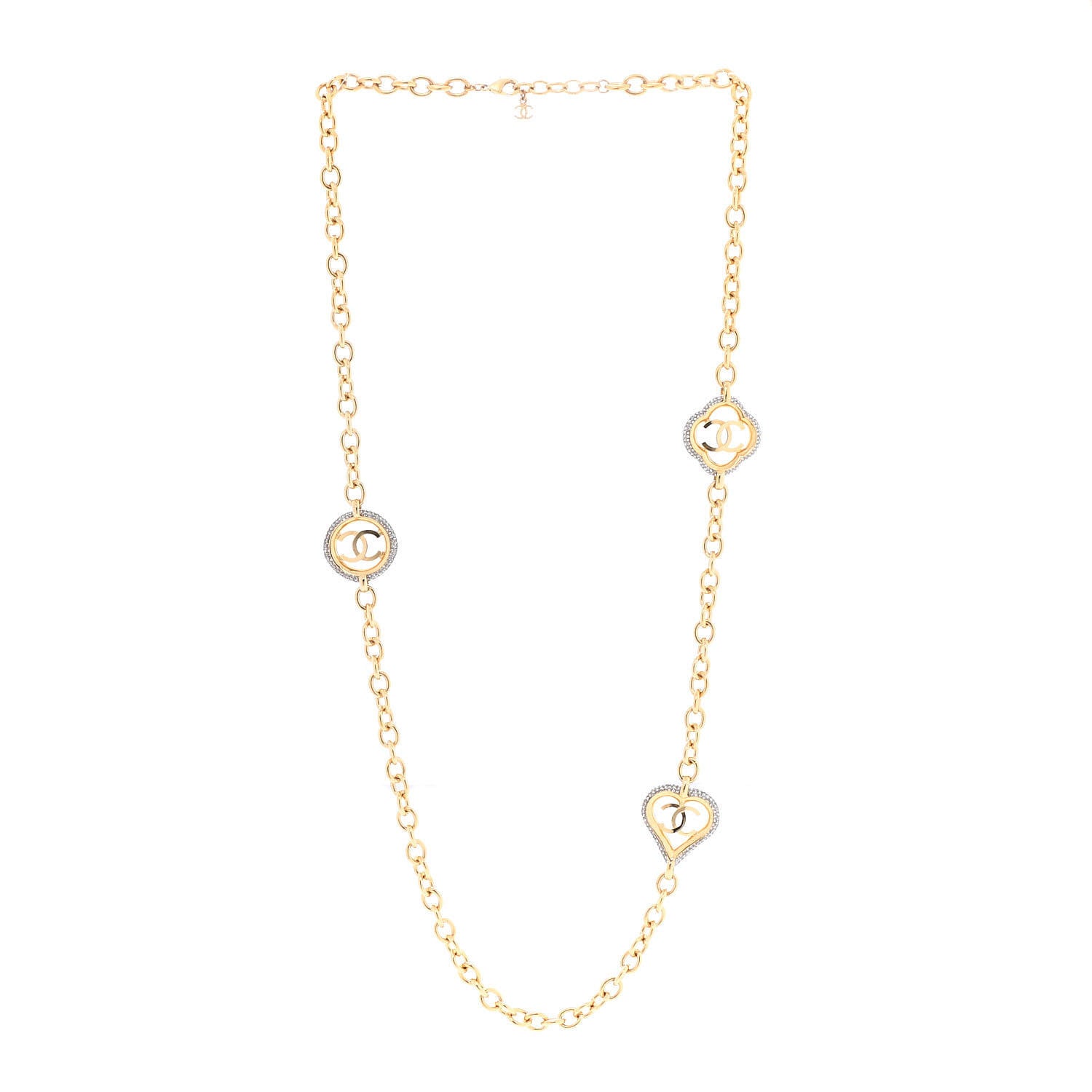 Chanel Crystal CC Chain Heart Necklace Gold 3 of 6