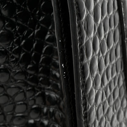Balenciaga Shiny Calfskin Monochrome Crocodile Embossed Medium Hourglass Top Handle Bag Black 18 of 20