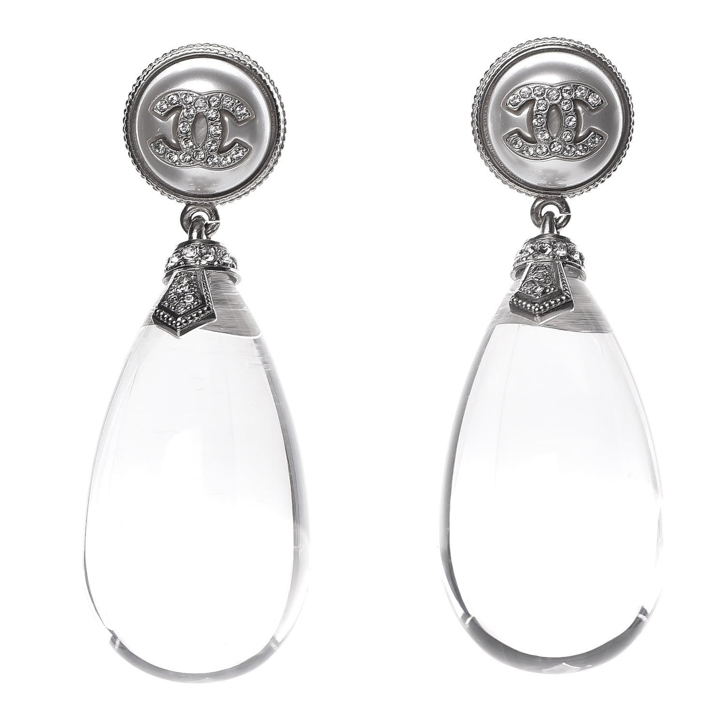 Resin Crystal CC Drop Earrings Silver