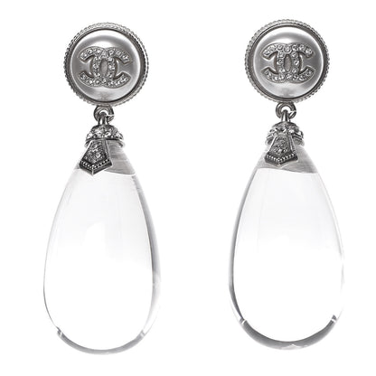 Chanel Resin Crystal CC Drop Earrings Silver 1 of 5
