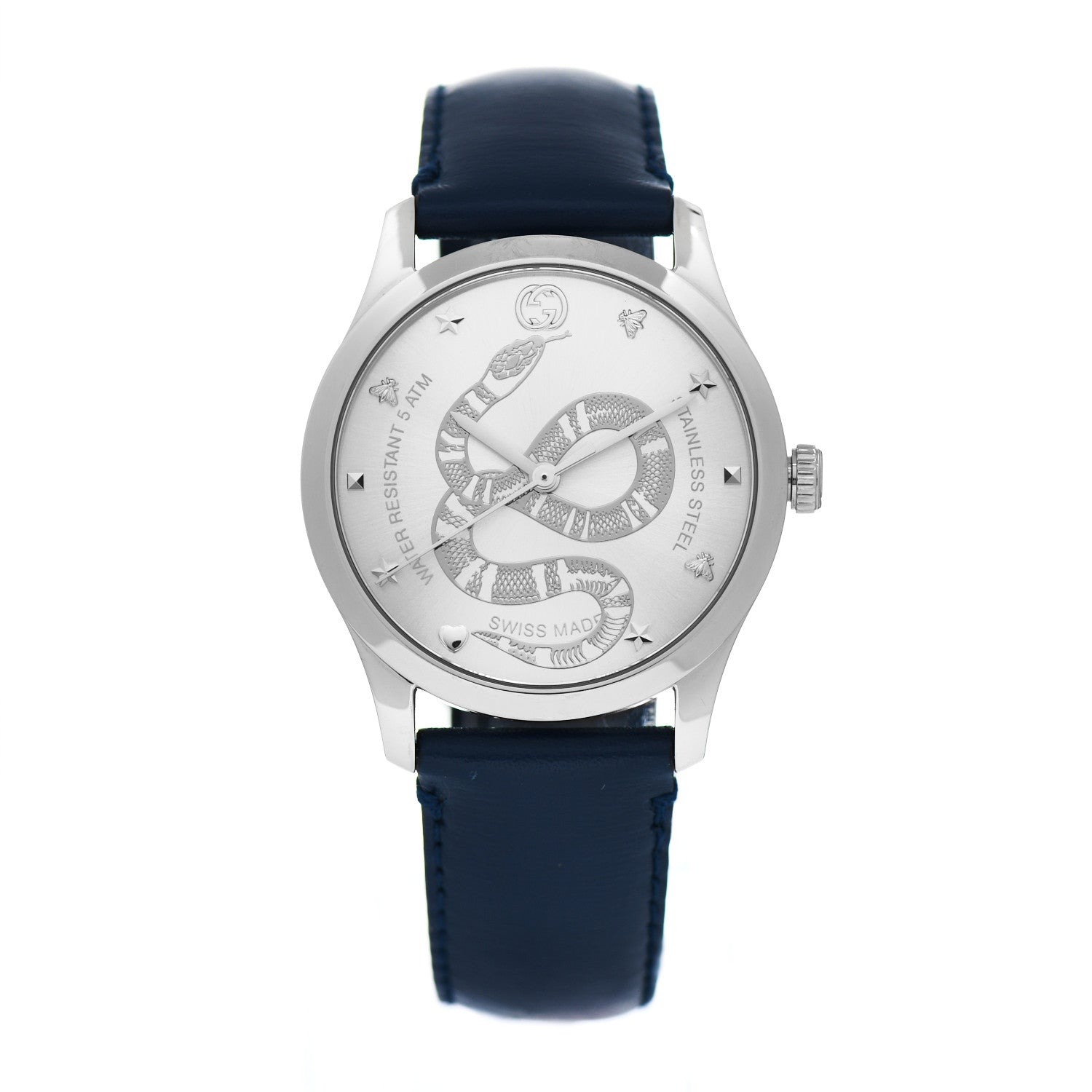 Gucci Stainless Steel Calfskin 38mm G-Timeless Snake Quartz Watch Blue 1 of 5