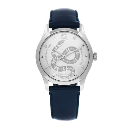 Gucci Stainless Steel Calfskin 38mm G-Timeless Snake Quartz Watch Blue 1 of 5