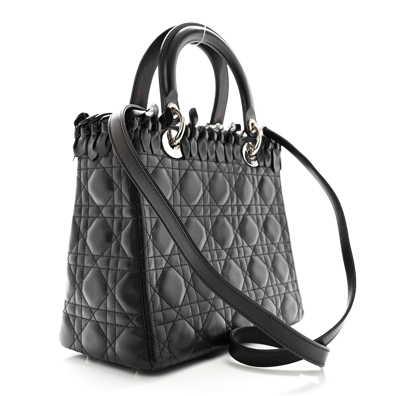 Christian Dior Lambskin Cannage Bow Medium Lady Dior Black 3 of 14