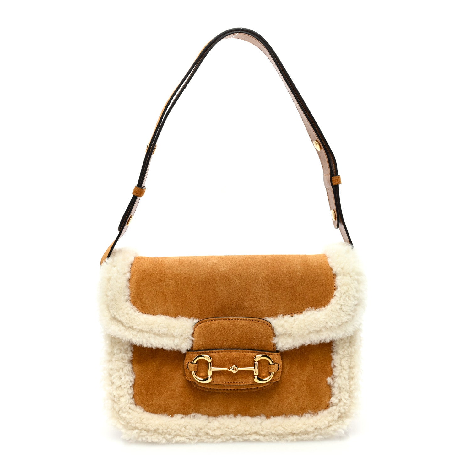 Gucci Suede Shearling Horsebit 1955 Shoulder Bag Honey Beige Milk 1 of 10