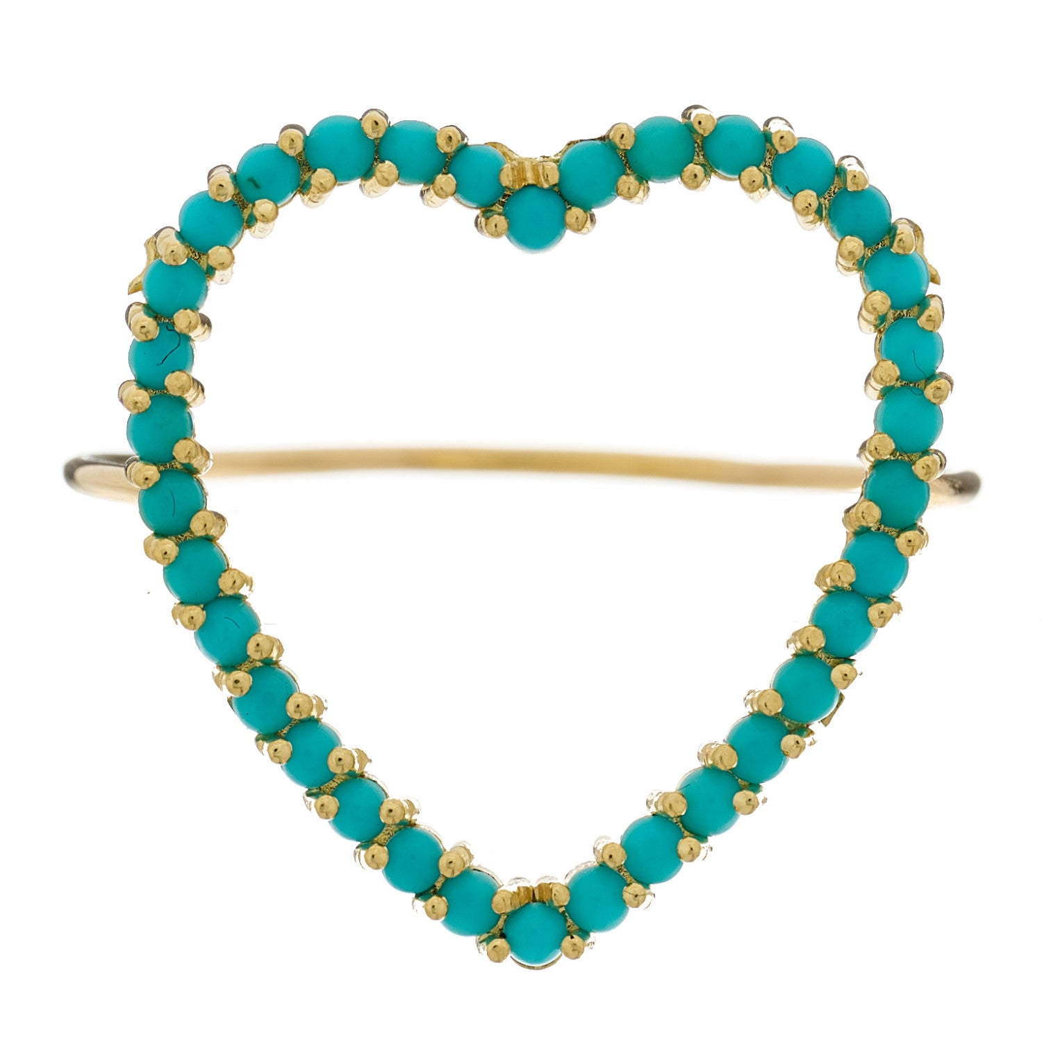 Jennifer Meyer 18K Yellow Gold Turquoise Large Open Heart Ring 54 7 1 of 4