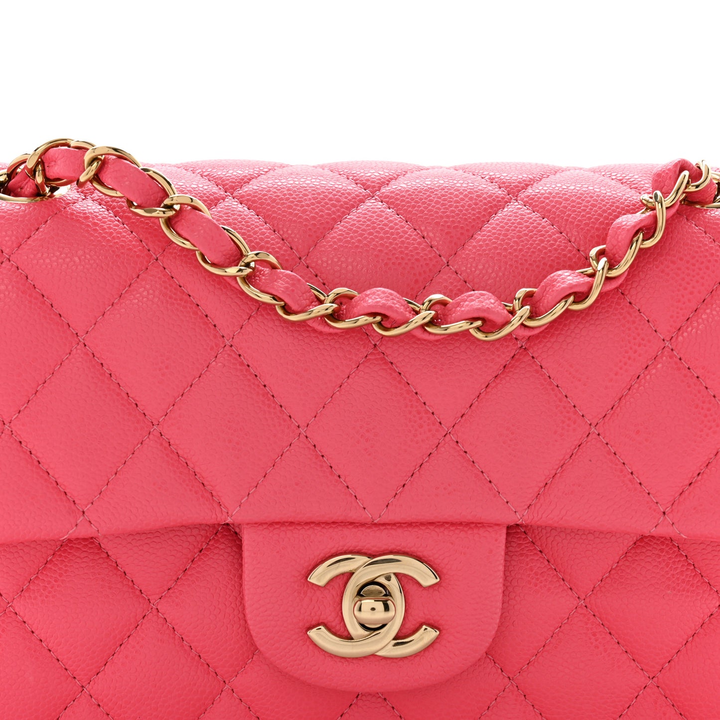 Shiny Caviar Quilted Small Double Pink