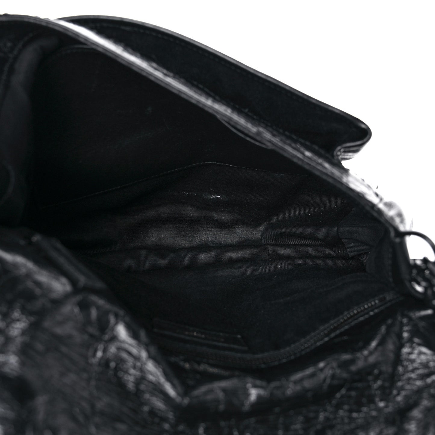 Crinkled Calfskin Matelasse Monogram Medium Niki Chain Satchel Black