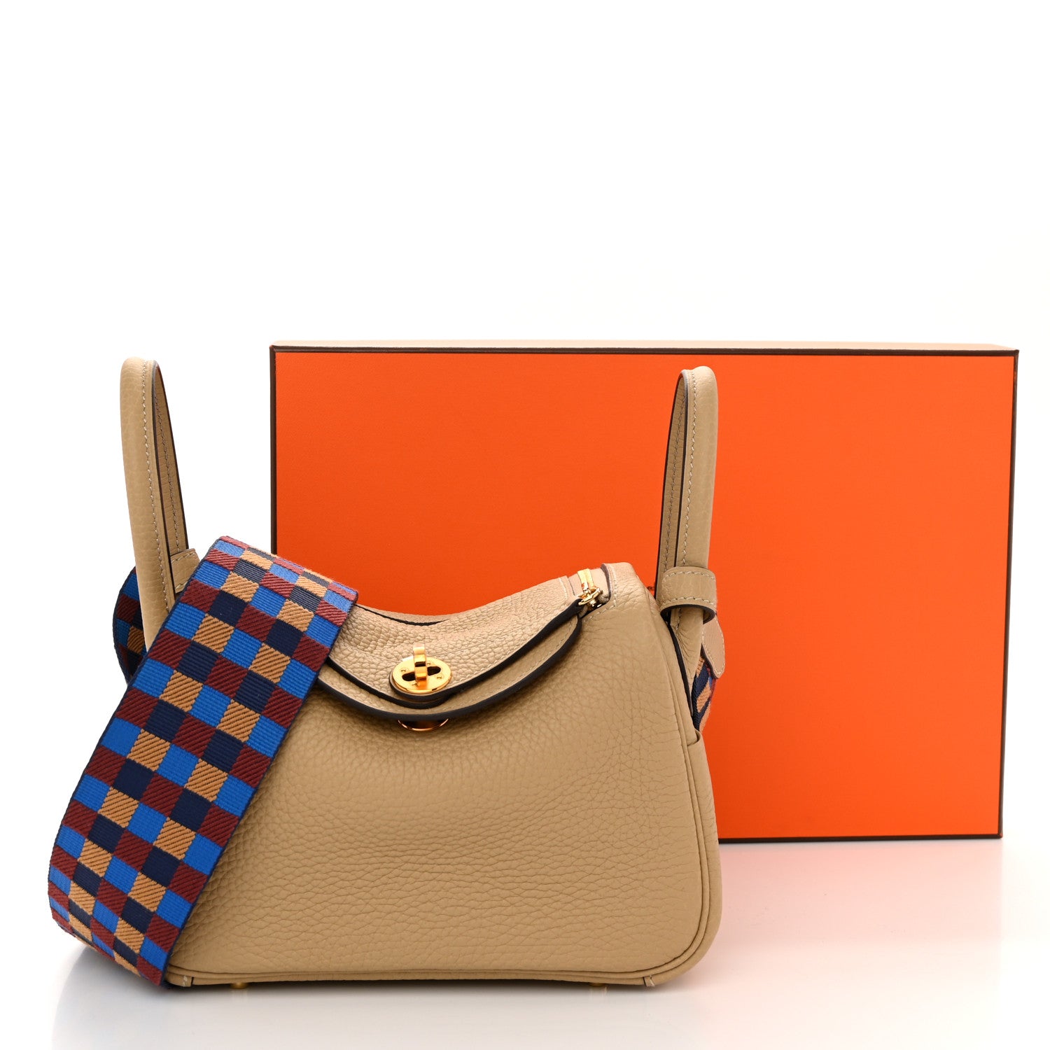 Hermes Taurillon Clemence Maxi Quadrille Mini Lindy 20 Trench Bleu Billard Biscuit 11 of 11