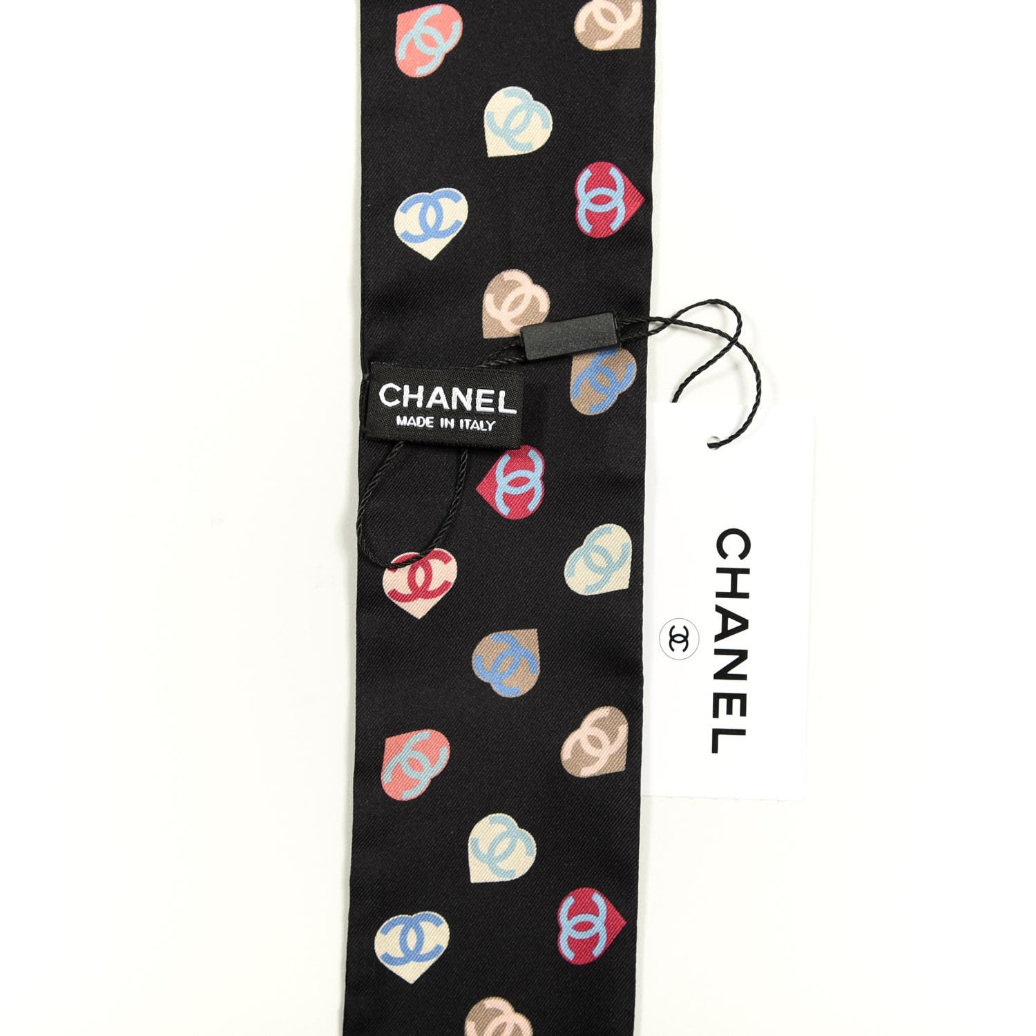 Chanel Silk Heart CC Slim Bandeau Scarf Black 2 of 3