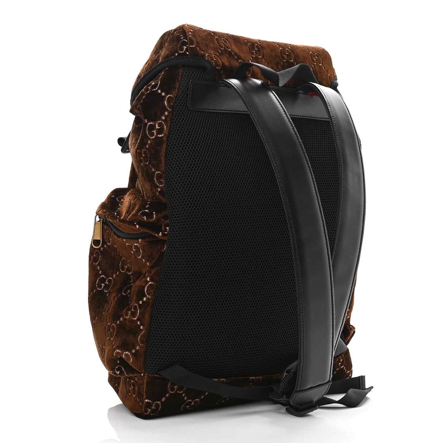 Velvet GG Monogram Web Medium Double Buckle Backpack Brown Black