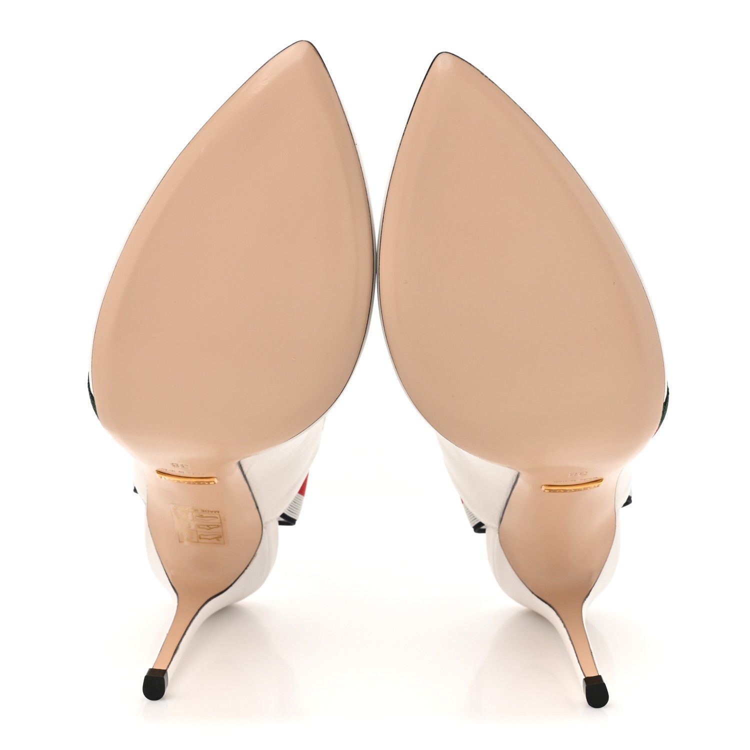 Gucci Malaga Kid Web Sylvie High Heel Slingback Pumps 38 White 6 of 11