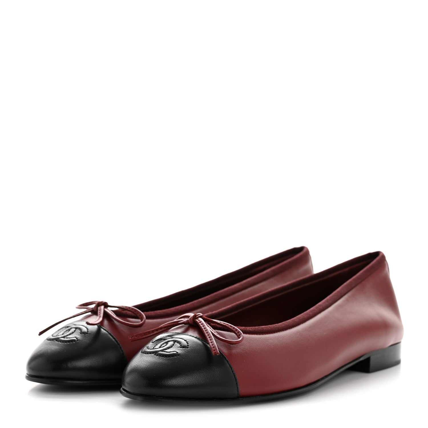 Chanel Lambskin Cap Toe CC Ballerina Flats 38.5 Burgundy Black 4 of 10