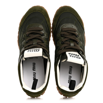 Miu Miu Nylon Scamosciato Suede Tyre Sneakers 38 Loden 2 of 11