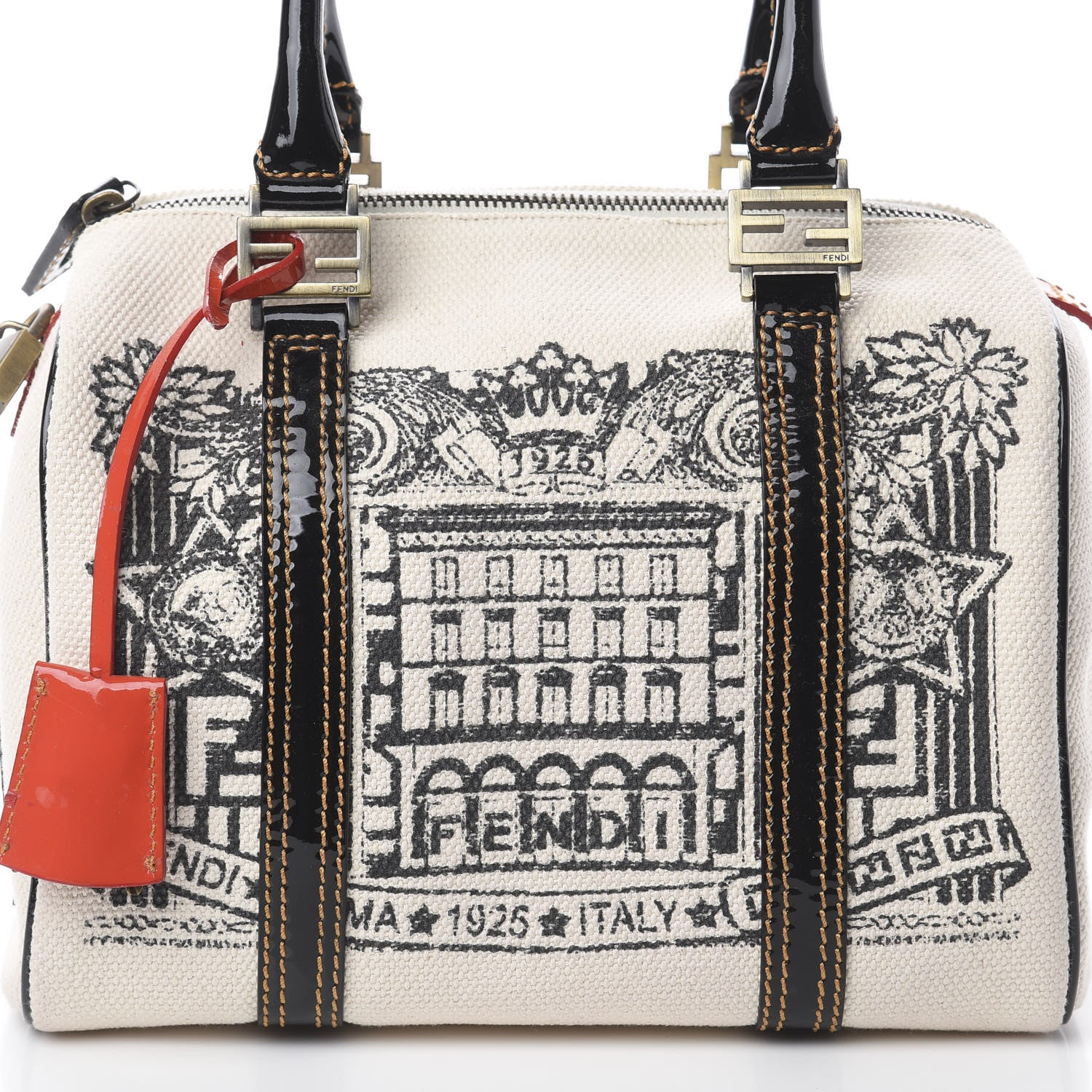 Fendi Canvas Printed Roma Italy 1925 Small Forever Boston White 8 of 8