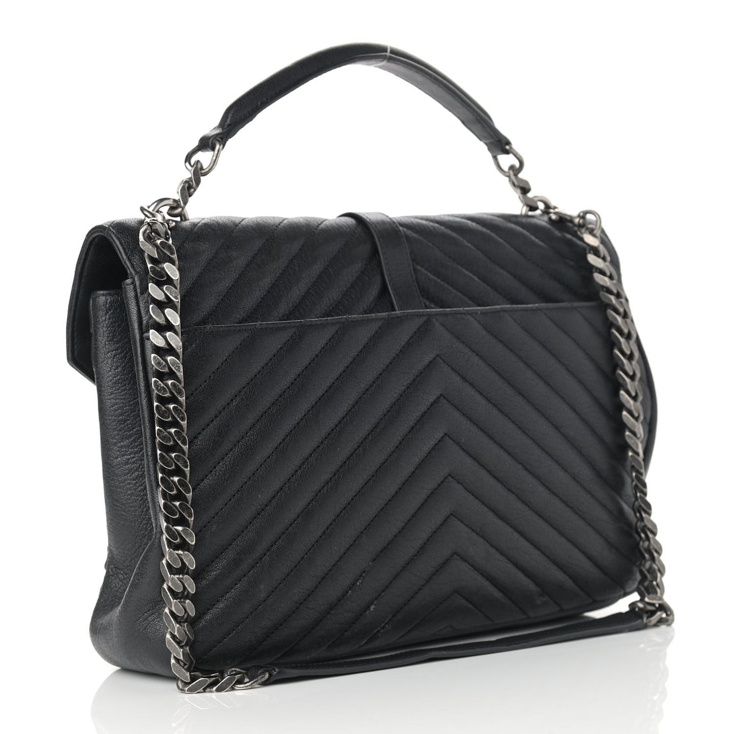 Sheepskin Matelasse Chevron Monogram Large College Satchel Black