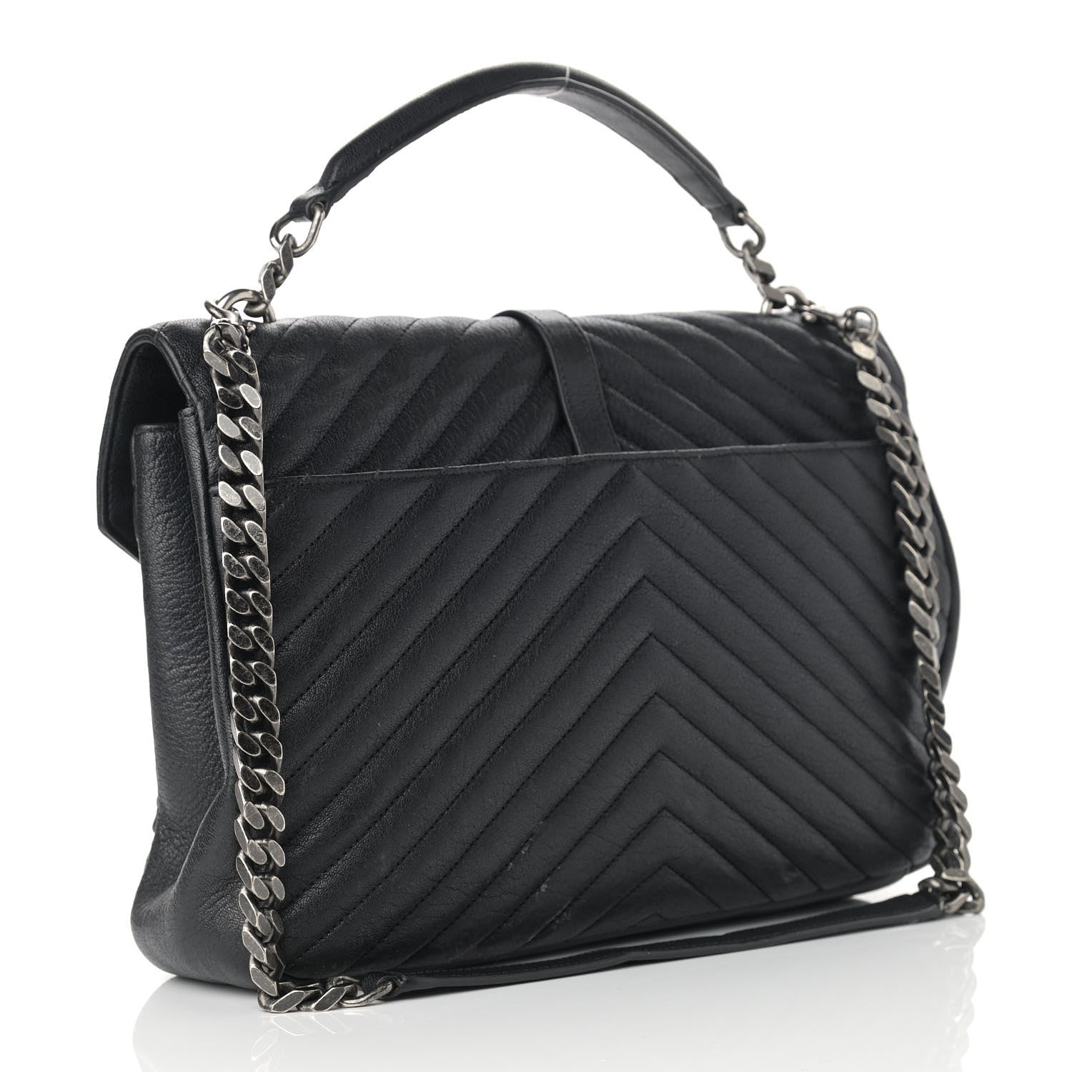 Saint Laurent Sheepskin Matelasse Chevron Monogram Large College Satchel Black 3 of 14