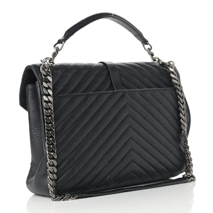 Saint Laurent Sheepskin Matelasse Chevron Monogram Large College Satchel Black 3 of 14