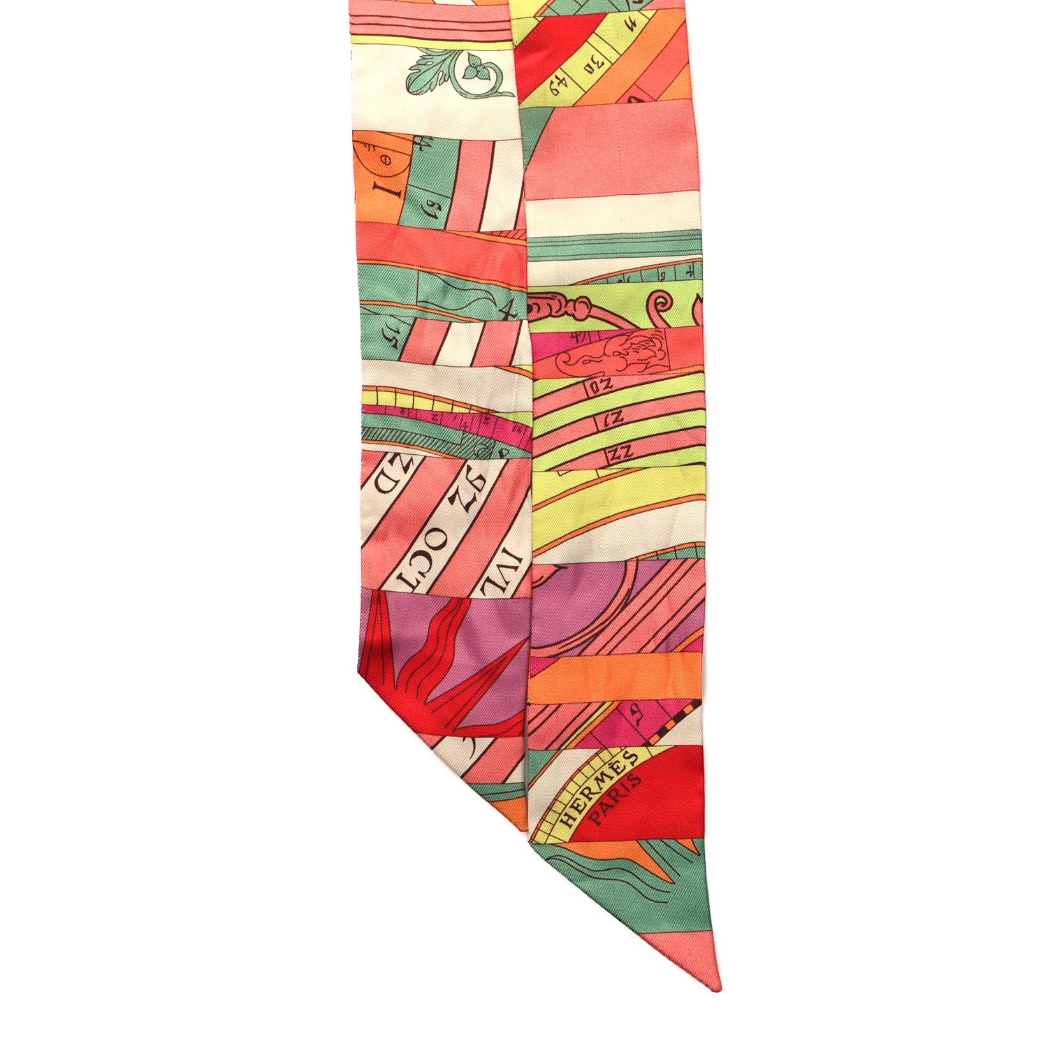 Hermes Silk Astrologie Nouvelle Twilly Rose Corail Vert Fluo 2 of 4
