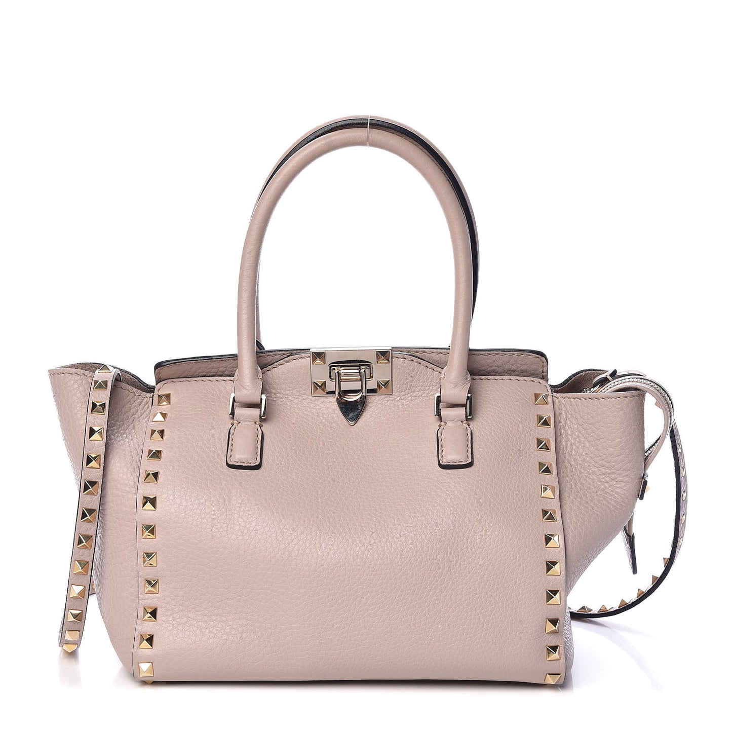 Pebbled Calfskin Small Rockstud Double Handle Tote Poudre
