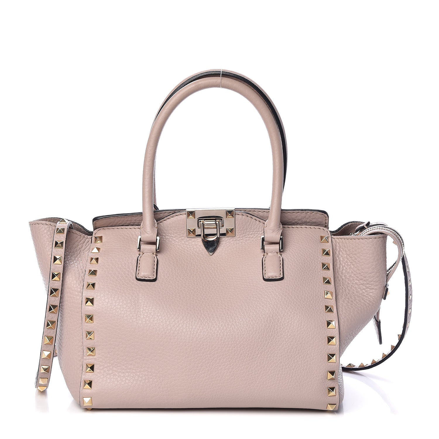Valentino Garavani Pebbled Calfskin Small Rockstud Double Handle Tote Poudre 1 of 9