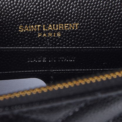 Saint Laurent Grain De Poudre Matelasse Chevron Monogram Envelope Chain Wallet Black 7 of 8