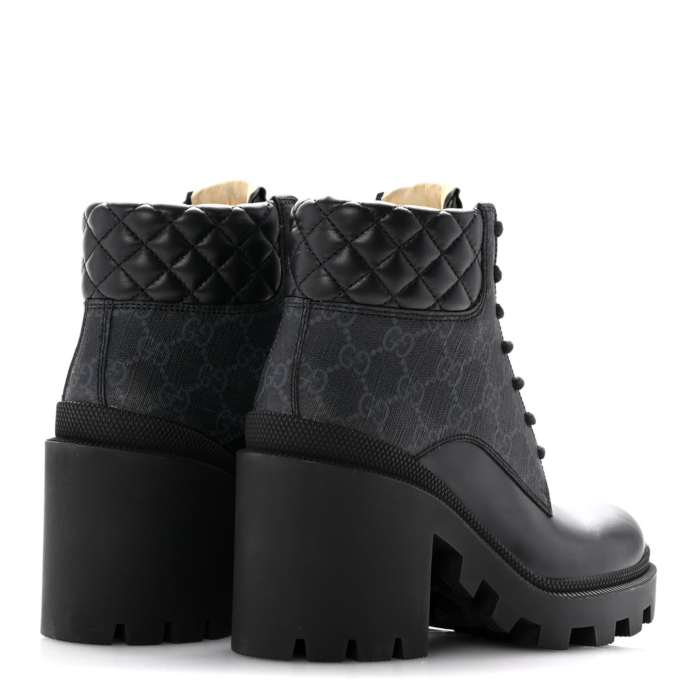 Apollo Calfskin GG Supreme Nappa Samoa Quilted Lace Up Ankle Boots 35 Black