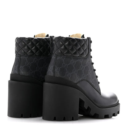 Gucci Apollo Calfskin GG Supreme Nappa Samoa Quilted Lace Up Ankle Boots 35 Black 5 of 10