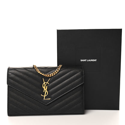 Saint Laurent Grain De Poudre Matelasse Chevron Monogram Chain Wallet Black 11 of 11