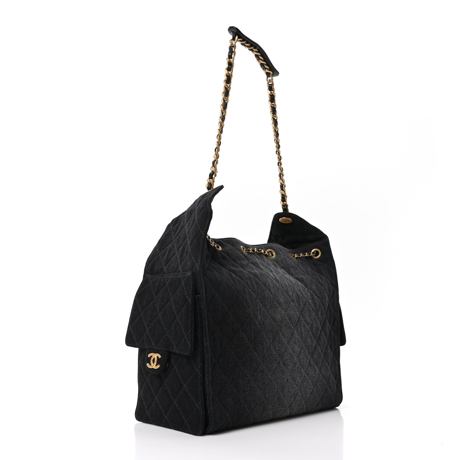 Chanel Washed Denim Quilted Medium Chanel 25 Handbag Black 1777196