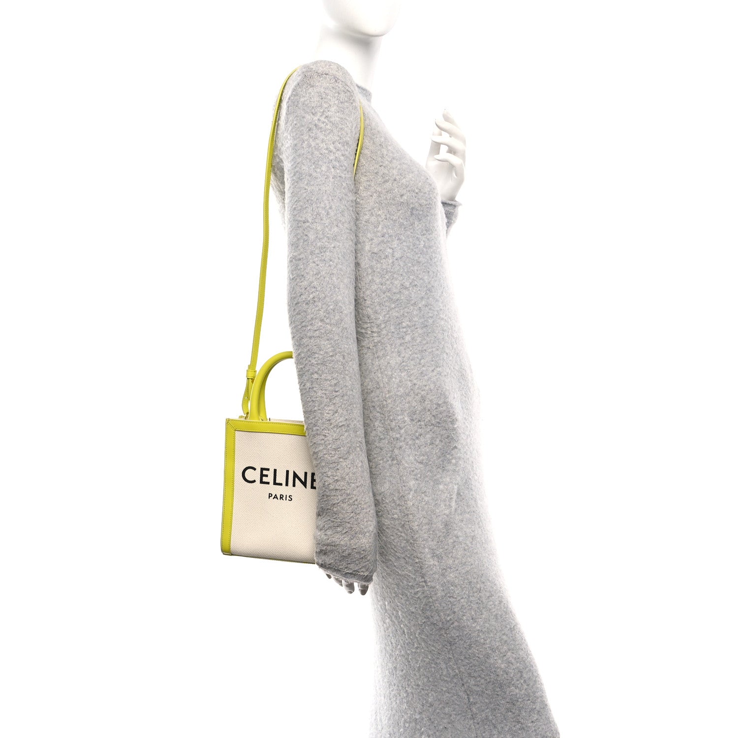 Celine Canvas Calfskin Mini Vertical Cabas Neon Yellow 1821828