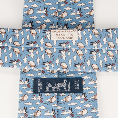 Hermes Printed Silk Mens Neck Tie Bleu 4 of 5