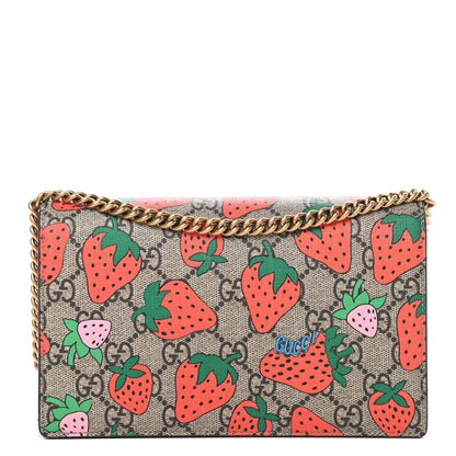Gucci GG Supreme Monogram Strawberry Chain Wallet 1 of 10
