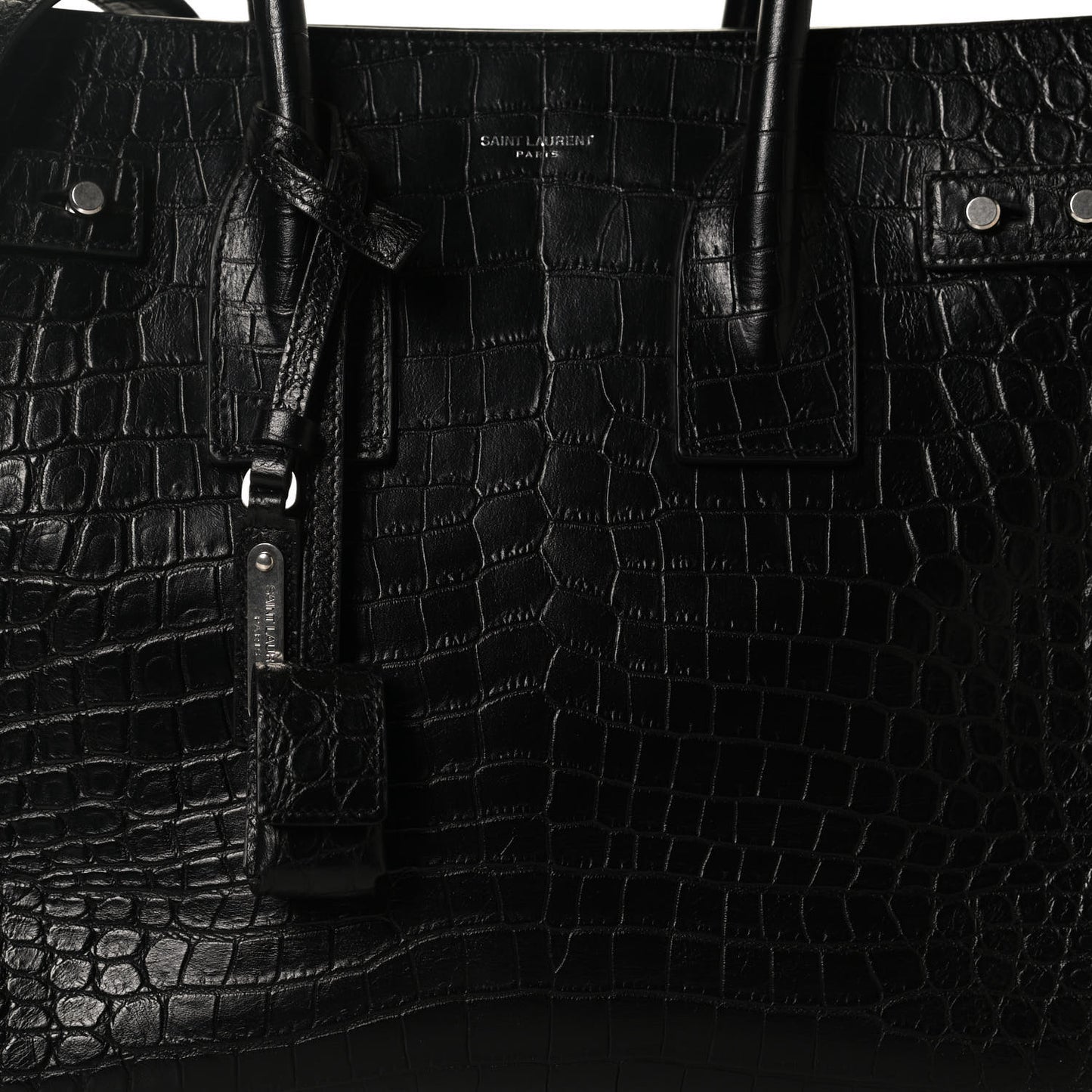 Calfskin Crocodile Embossed Small Supple Sac de Jour Black