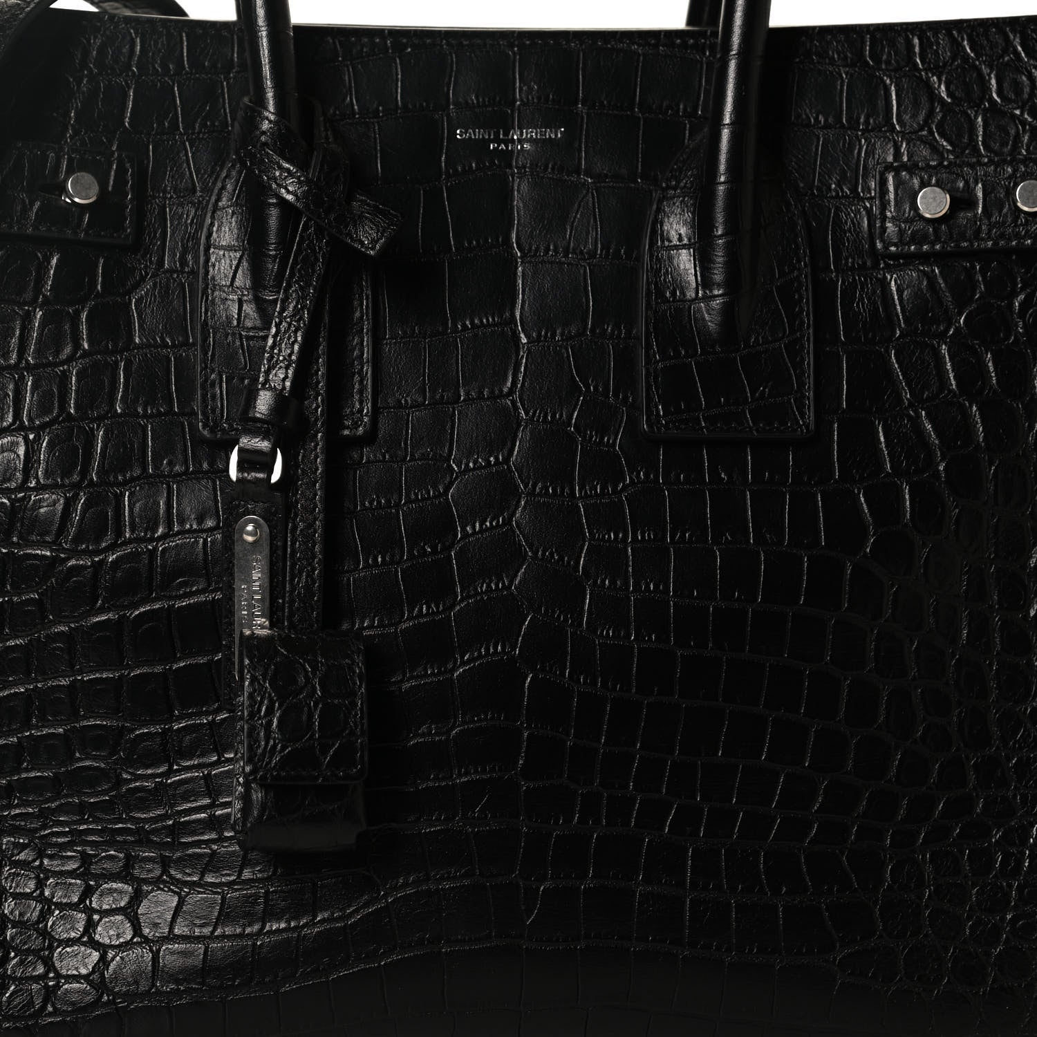 Saint Laurent Calfskin Crocodile Embossed Small Supple Sac de Jour Black 7 of 11