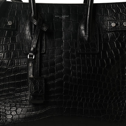 Saint Laurent Calfskin Crocodile Embossed Small Supple Sac de Jour Black 7 of 11