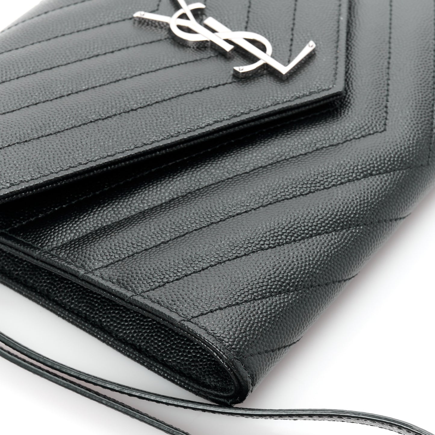 Grain De Poudre Matelasse Chevron Monogram Envelope Clutch Black