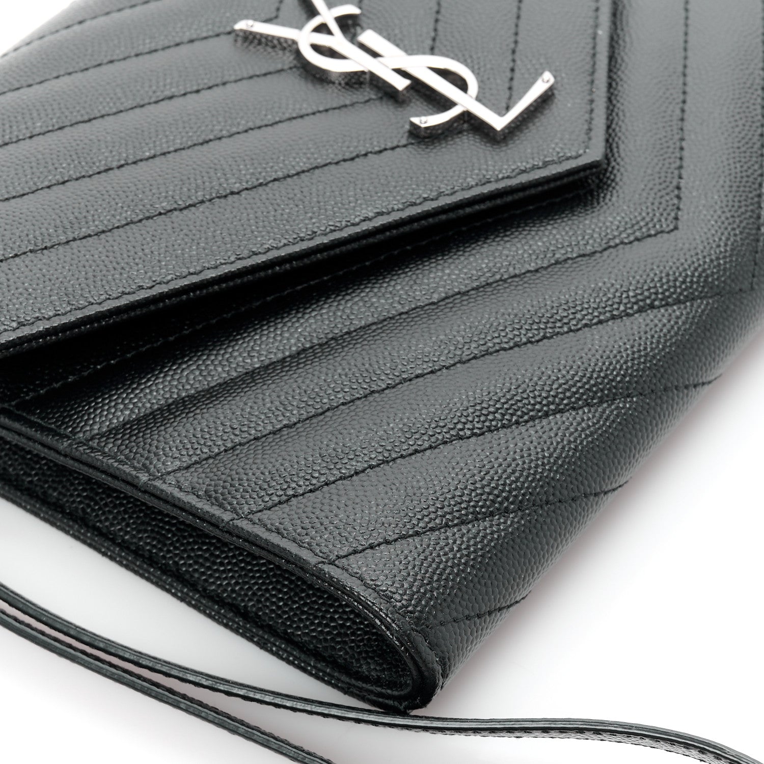 Saint Laurent Grain De Poudre Matelasse Chevron Monogram Envelope Clutch Black 9 of 12