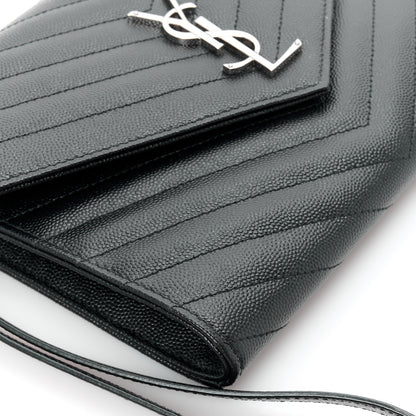 Saint Laurent Grain De Poudre Matelasse Chevron Monogram Envelope Clutch Black 9 of 12