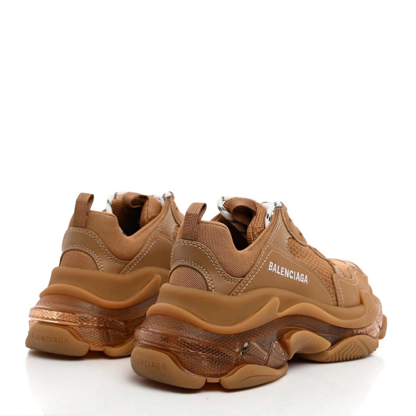 Fabric Mesh Clear Sole Womens Triple S Sneakers 38 Light Camel