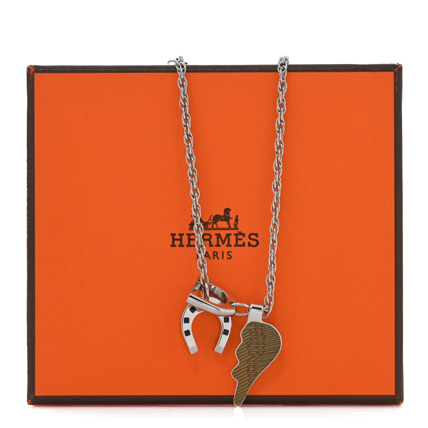 Hermes Palladium Buffalo Horn Lacquered Bon Voyage Necklace Black Dore 5 of 5