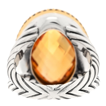 David Yurman Sterling Silver 18K Yellow Gold Citrine Yellow Sapphire 17mm Oval Albion Statement Ring 54 7 6 of 8